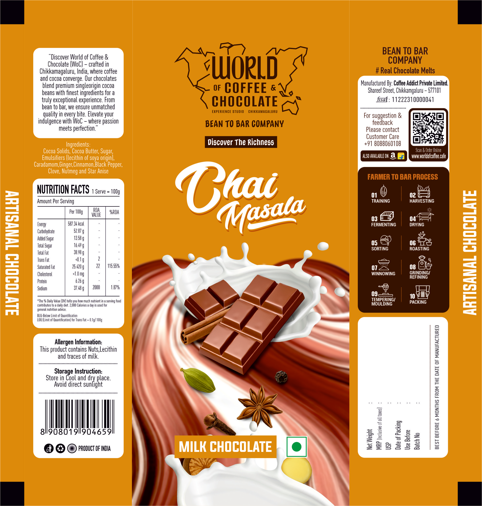 Chai masala milk chocolate bar 80gm
